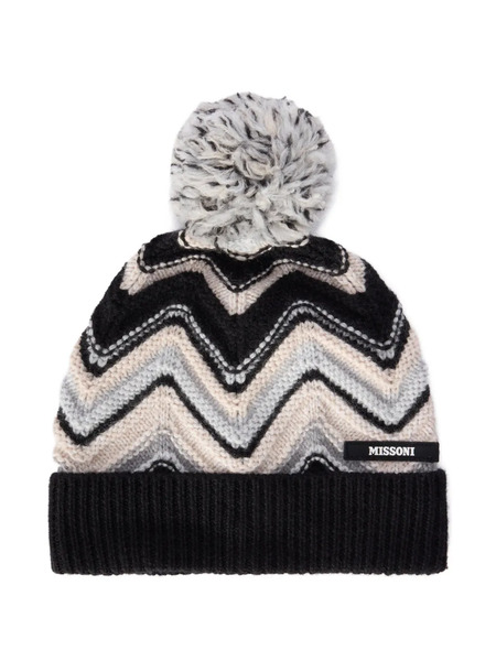  Missoni Kids Chevron-pattern Beanie Hat - Black 