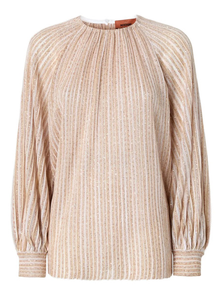  Missoni Striped-pattern Gathered-neckline Blouse - Neutrals 
