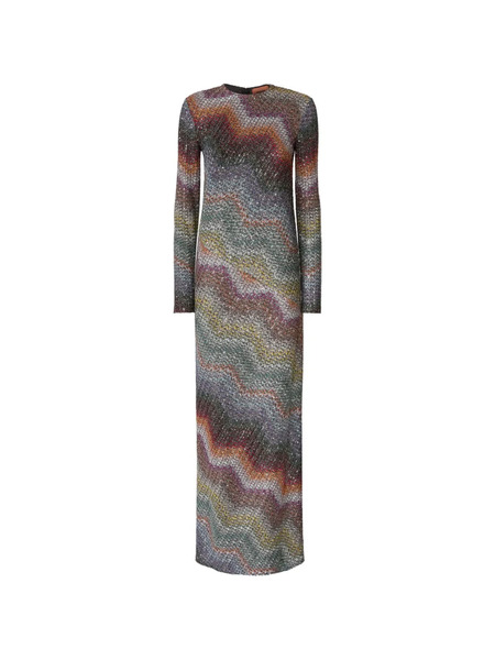  Missoni Zigzag-pattern Long-sleeved Maxi Dress - Grey 