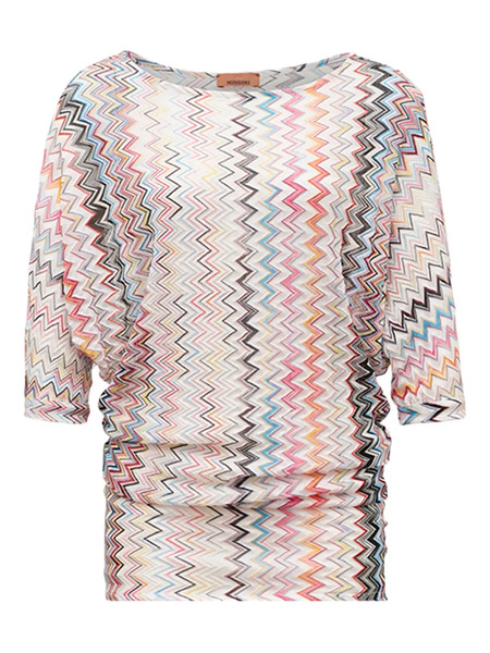  Missoni Zigzag-pattern Three-quarter-sleeve Top - White 