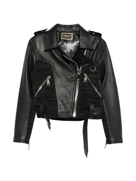  Mitiliane Couture Draped Leather Biker Jacket - Black 