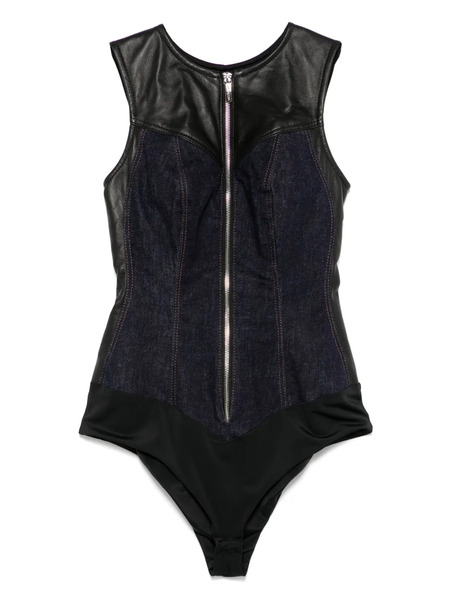  Mitiliane Couture Leather-insert Denim Bodysuit - Blue 
