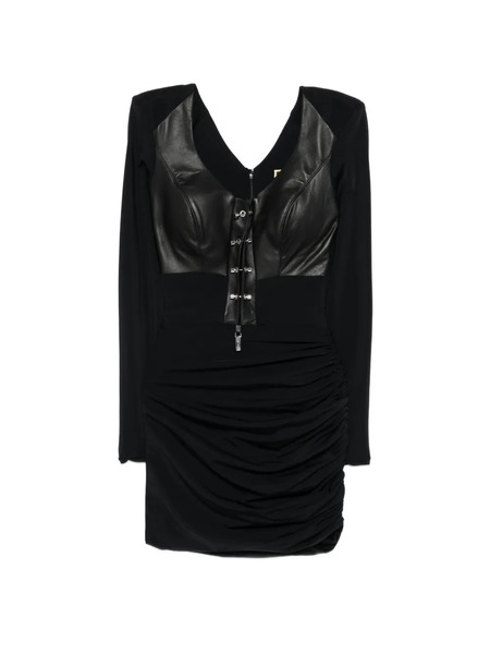  Mitiliane Couture Piercing-details Leather-panel Dress - Black 