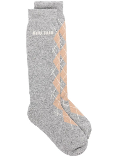  Miu Miu Argyle-intarsia Socks - Grey 