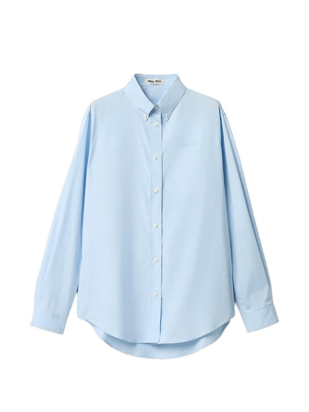  Miu Miu Button-down Embroidered Poplin Shirt - Blue 