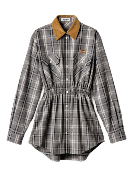  Miu Miu Buttoned Check-pattern Mini Dress - Grey 