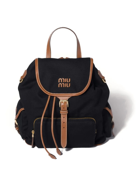  Miu Miu Canvas And Leather Backpack - Black 