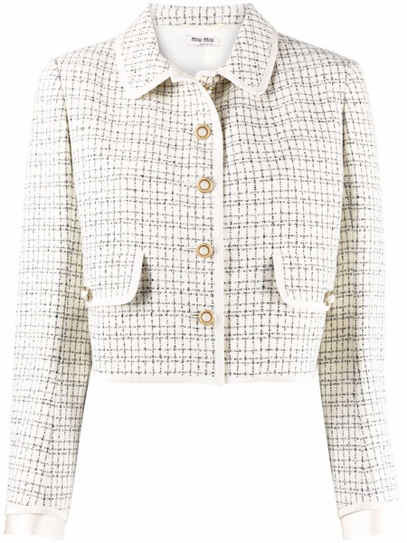  Miu Miu Check Cropped Jacket - Neutrals 