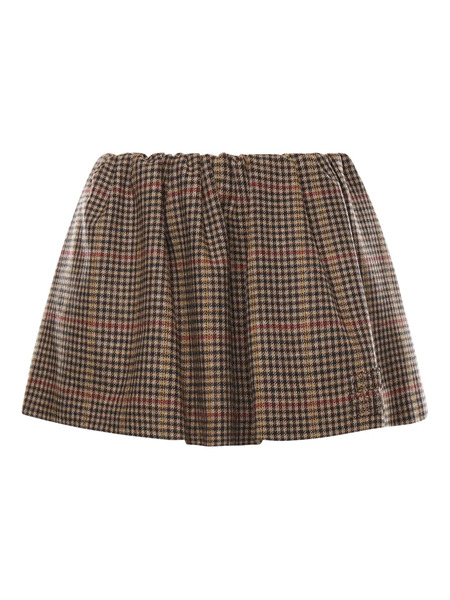  Miu Miu Check Gathered Mini Skirt - Brown 