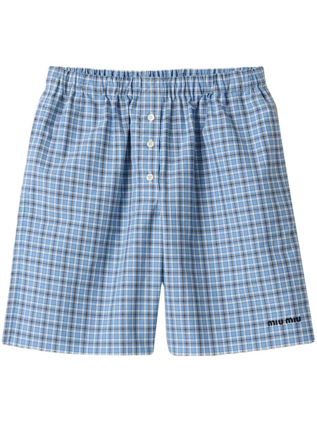  Miu Miu Checked Poplin Boxer Shorts - Blue 