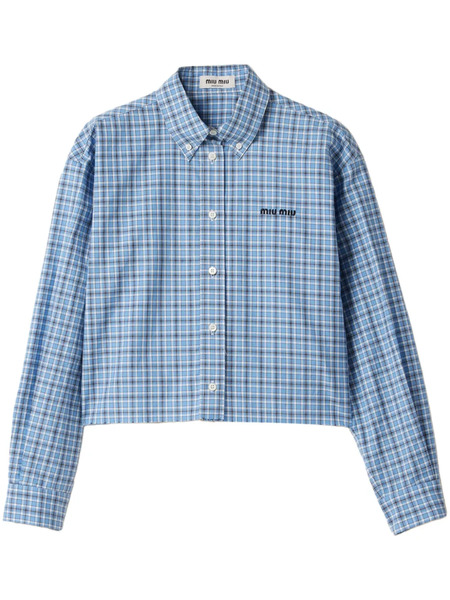  Miu Miu Checked Poplin Shirt - Blue 