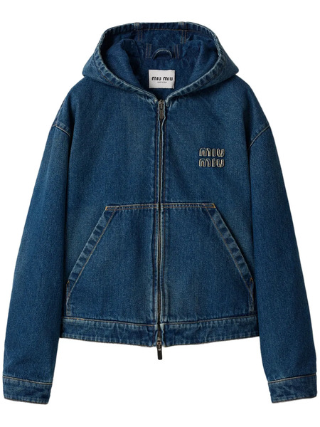  Miu Miu Denim Hooded Jacket - Blue 