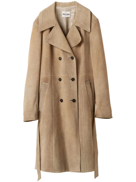  Miu Miu Double-breasted Suede Coat - Neutrals 