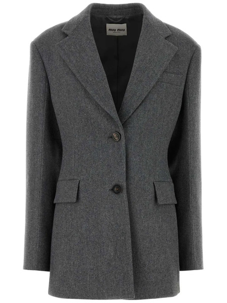  Miu Miu Embossed-logo Detailing Blazer - Grey 
