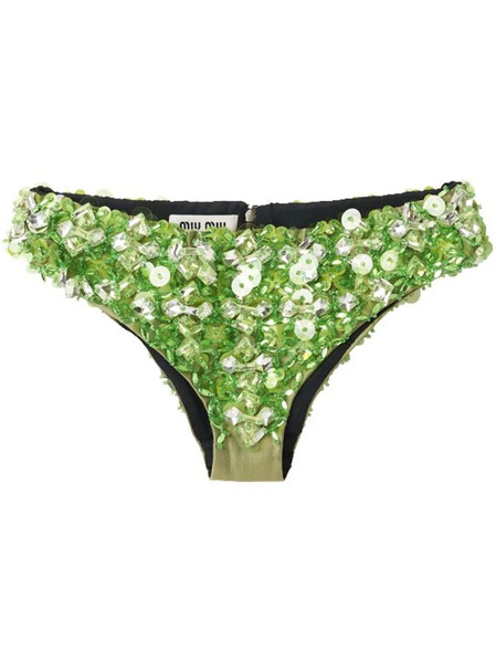 Miu Miu Embroidered Beaded Silk Briefs - Green 