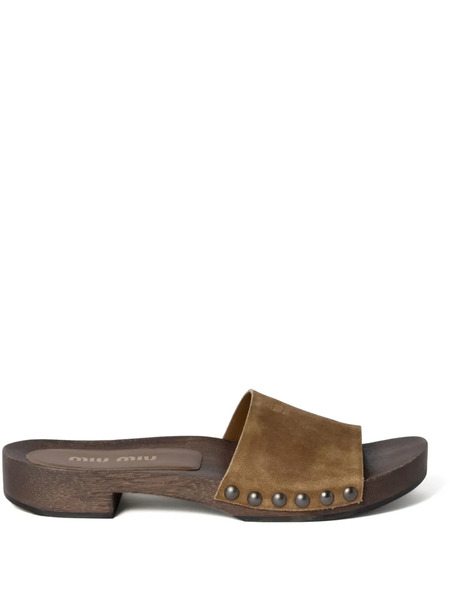  Miu Miu Faded-suede Clogs - Brown 