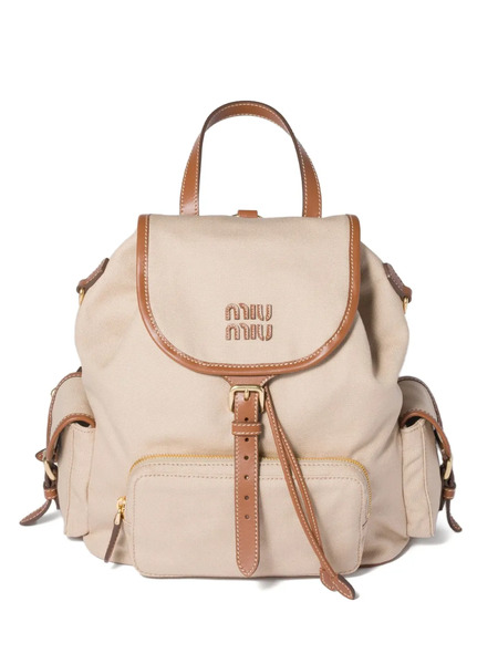  Miu Miu Flap-pocket Strap Canvas Backpack - Neutrals 