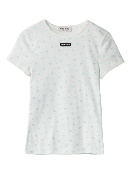  Miu Miu Floral-pattern Logo-patch T-shirt - White 