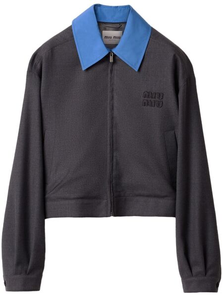  Miu Miu Gabardine-weave Bomber Jacket - Grey 