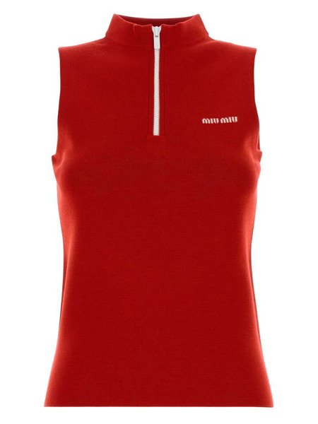  Miu Miu Half-zip Wool Vest - Red 