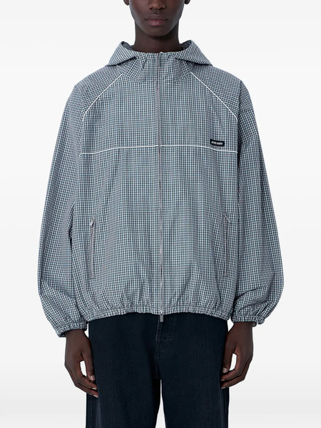  Miu Miu Hooded Check Jacket - Green 