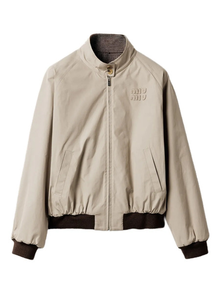  Miu Miu Houndstooth-lining Reversible Bomber Jacket - Neutrals 