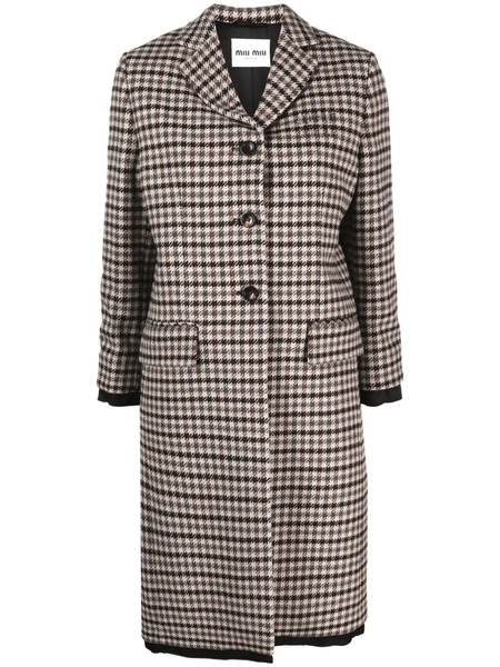  Miu Miu Houndstooth-pattern Single-breasted Coat - Brown 