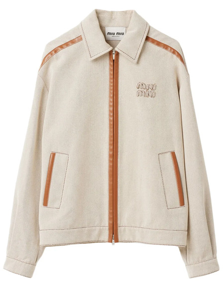  Miu Miu Jacquard Canvas Blouson Jacket - Neutrals 