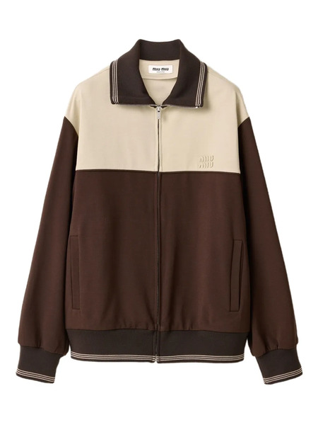  Miu Miu Knitted-cuffs Zip-front Sweatshirt - Brown 