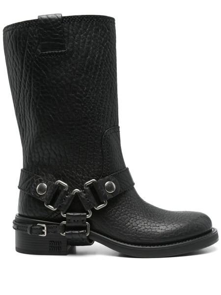  Miu Miu Leather Ankle Boots - Black 