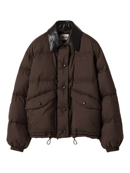  Miu Miu Leather-collar Puffer Jacket - Brown 