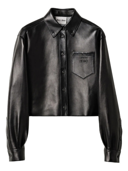  Miu Miu Leather Shirt Jacket - Black 