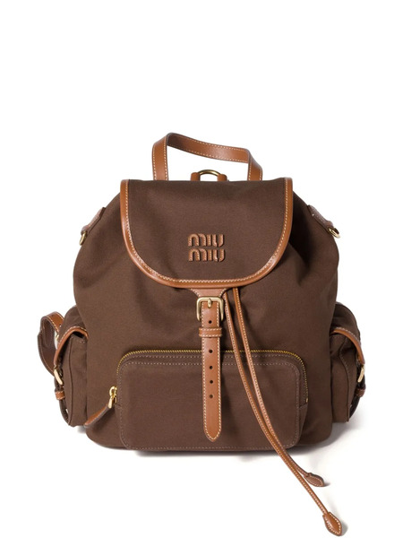  Miu Miu Leather-trimmed Flap Backpack - Brown 
