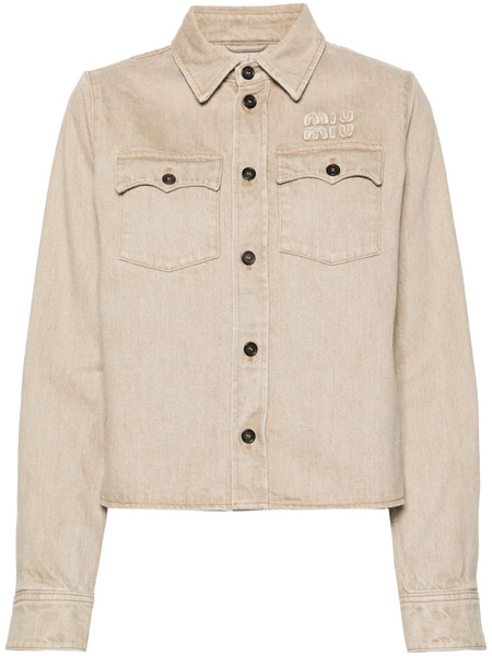  Miu Miu Logo-appliqué Denim Jacket - Neutrals 
