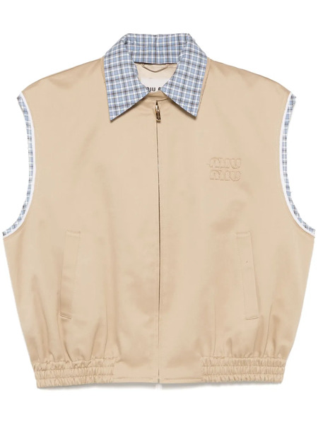  Miu Miu Logo-embroidered Gilet - Neutrals 