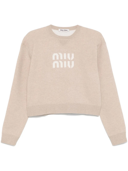  Miu Miu Logo-intarsia Sweater - Neutrals 