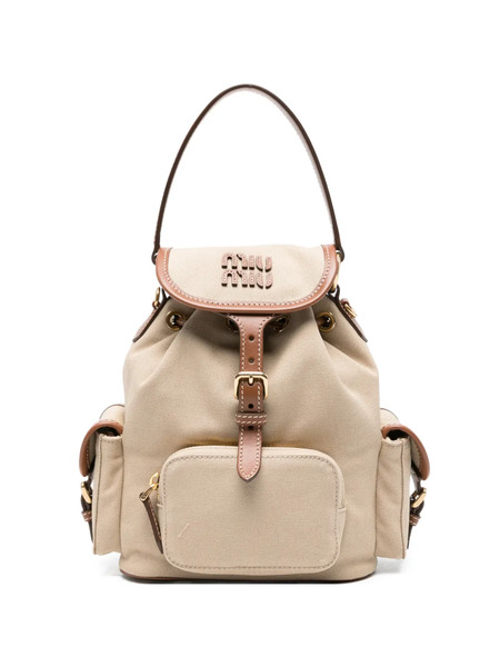  Miu Miu Logo Pocket Backpack - Neutrals 