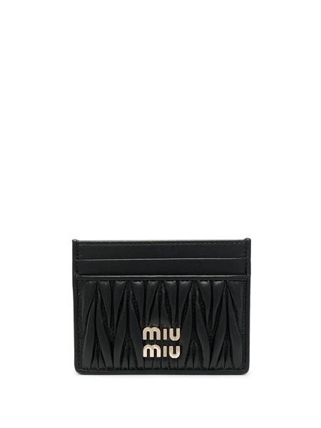  Miu Miu Macramé Textured Card Holder - Black 