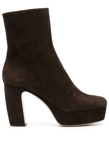  Miu Miu 95mm Suede Ankle Boots - Brown 