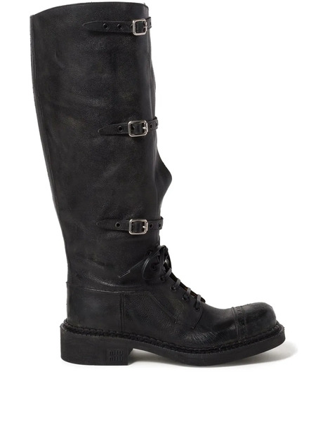  Miu Miu Multi-buckle Leather Boots - Black 