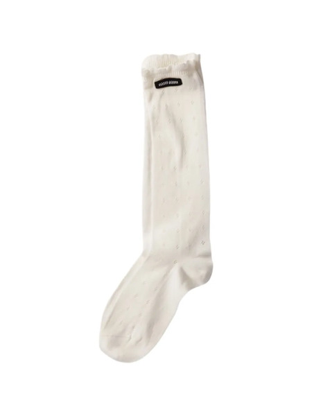  Miu Miu Openwork Logo-patch Socks - Neutrals 