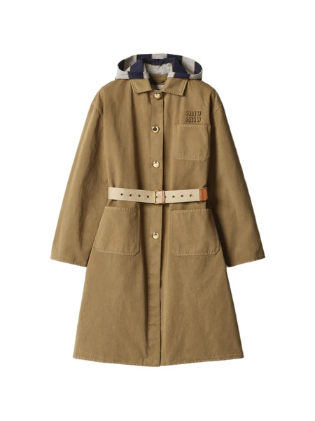  Miu Miu Patch-pocket Embroidered-logo Coat - Brown 