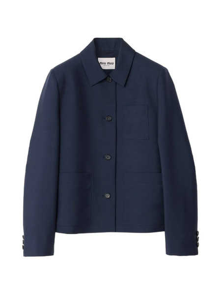  Miu Miu Patch-pocket Embroidered-logo Jacket - Blue 