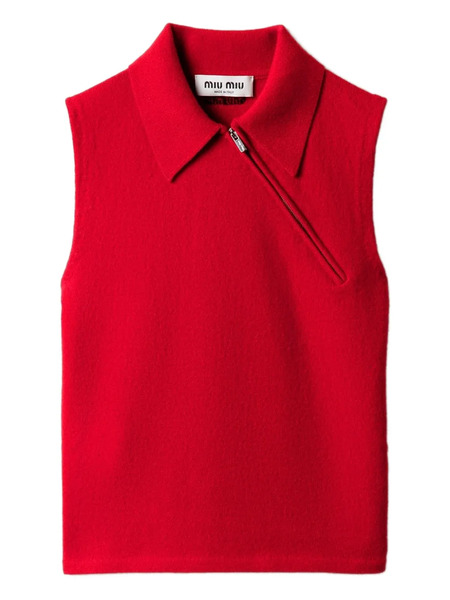  Miu Miu Ribbed-collar Zip-front Sleeveless Vest - Red 