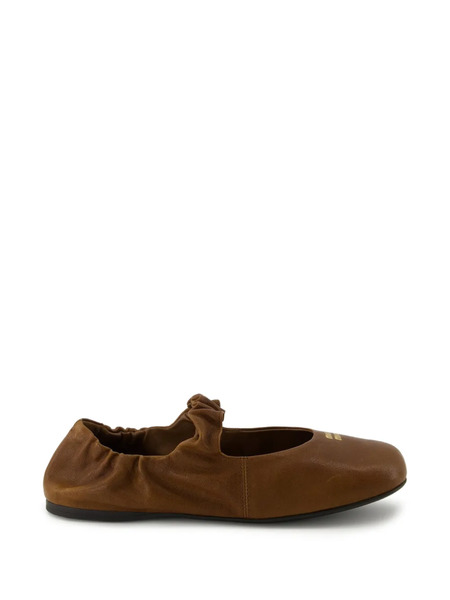  Miu Miu Ruched Leather Ballet Flats - Brown 
