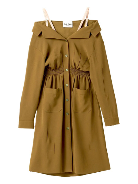  Miu Miu Sablé Button-front Smocked Dress - Green 