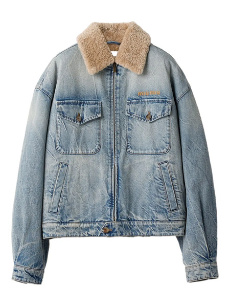 Miu Miu Shearling-collar Denim Jacket - Blue 