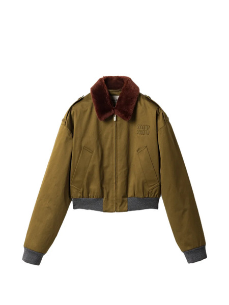  Miu Miu Shearling-collar Logo Bomber Jacket - Green 