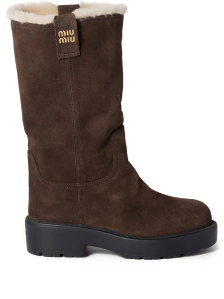  Miu Miu Shearling-lined Suede Boots - Brown 