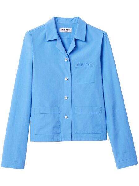  Miu Miu Shirt L/s Button Up Multi Pocket Cotton - Blue 